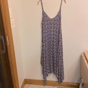 CANARI Harem Jumpsuit Spaghetti Strap One Piece Geometric Navy Blue White Romper